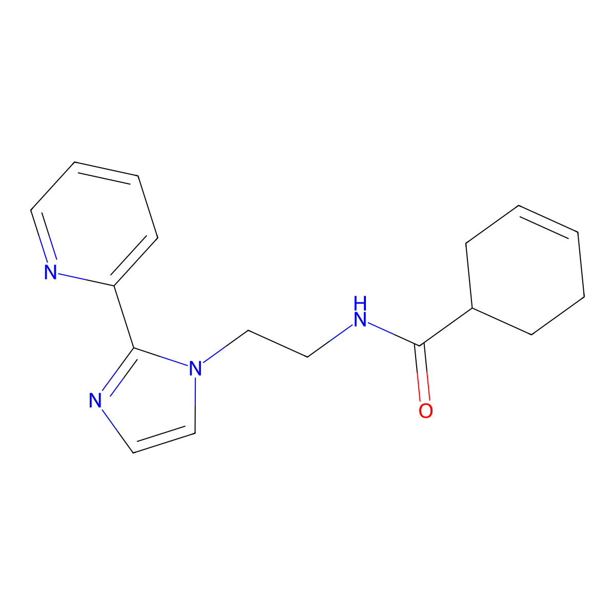 N-(2-(2-(pyridin-2-yl)-1H-imidazol-1-yl)ethyl)cyclohex-3-enecarboxamide molecular structure, CAS 2034287-66-4