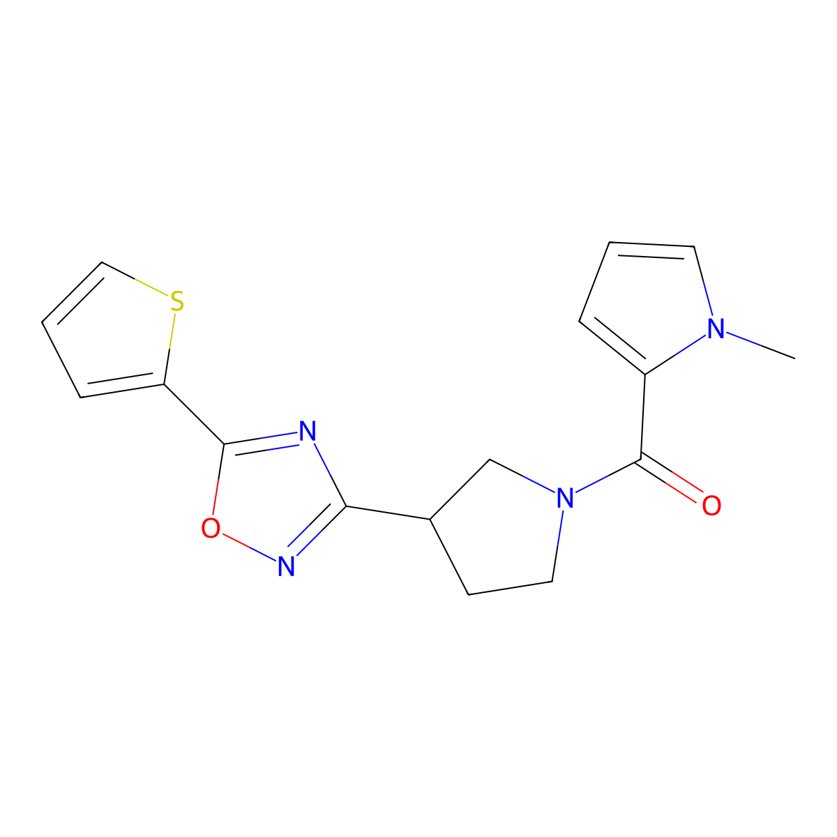 (1-methyl-1H-pyrrol-2-yl)(3-(5-(thiophen-2-yl)-1,2,4-oxadiazol-3-yl)pyrrolidin-1-yl)methanone molecular structure, CAS 2034287-69-7