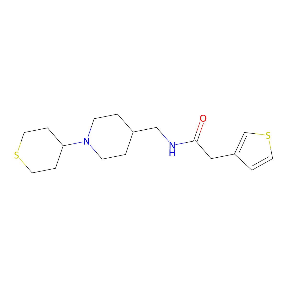 N-((1-(tetrahydro-2H-thiopyran-4-yl)piperidin-4-yl)methyl)-2-(thiophen-3-yl)acetamide molecular structure, CAS 2034287-73-3