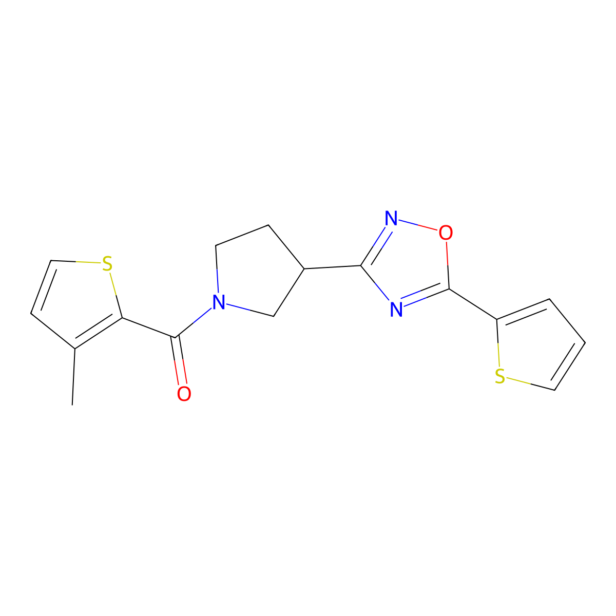 (3-Methylthiophen-2-yl)(3-(5-(thiophen-2-yl)-1,2,4-oxadiazol-3-yl)pyrrolidin-1-yl)methanone molecular structure, CAS 2034287-77-7