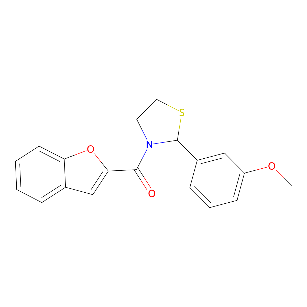 Benzofuran-2-yl(2-(3-methoxyphenyl)thiazolidin-3-yl)methanone molecular structure, CAS 2034287-80-2