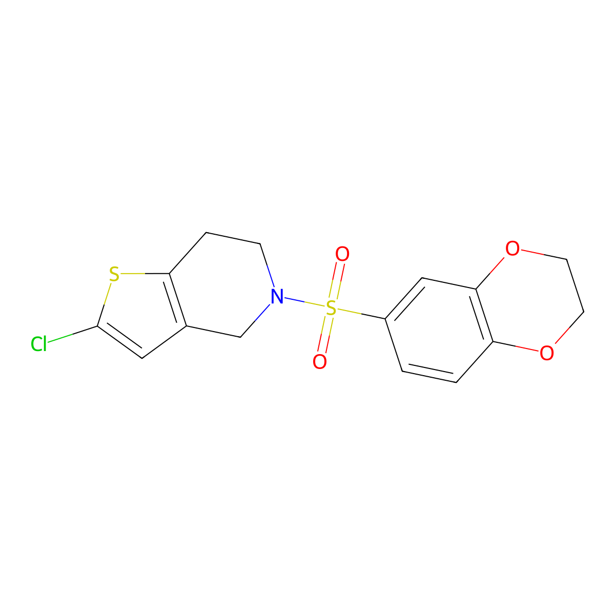 2-Chloro-5-((2,3-dihydrobenzo[b][1,4]dioxin-6-yl)sulfonyl)-4,5,6,7-tetrahydrothieno[3,2-c]pyridine molecular structure, CAS 2034287-82-4