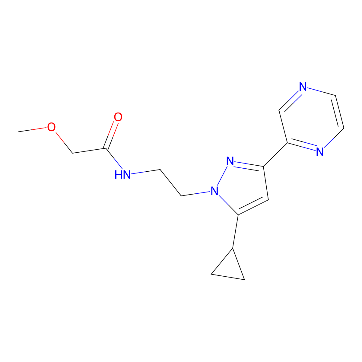 N-{2-[5-cyclopropyl-3-(pyrazin-2-yl)-1H-pyrazol-1-yl]ethyl}-2-methoxyacetamide molecular structure, CAS 2034287-84-6