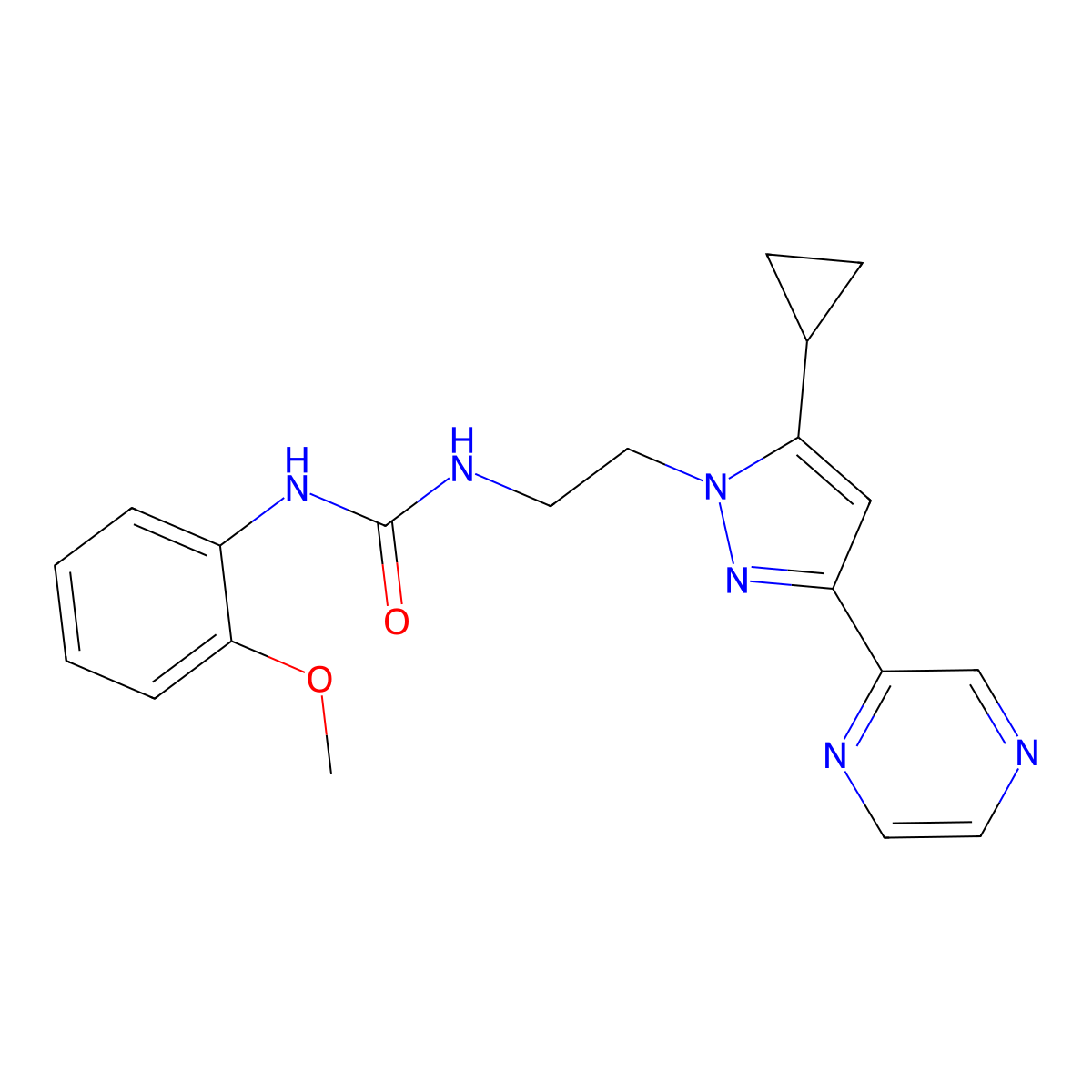1-(2-(5-cyclopropyl-3-(pyrazin-2-yl)-1H-pyrazol-1-yl)ethyl)-3-(2-methoxyphenyl)urea molecular structure, CAS 2034287-86-8