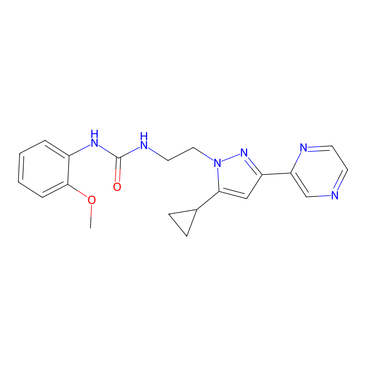 1-(2-(5-cyclopropyl-3-(pyrazin-2-yl)-1H-pyrazol-1-yl)ethyl)-3-(2-methoxyphenyl)urea molecular structure, CAS 2034287-86-8