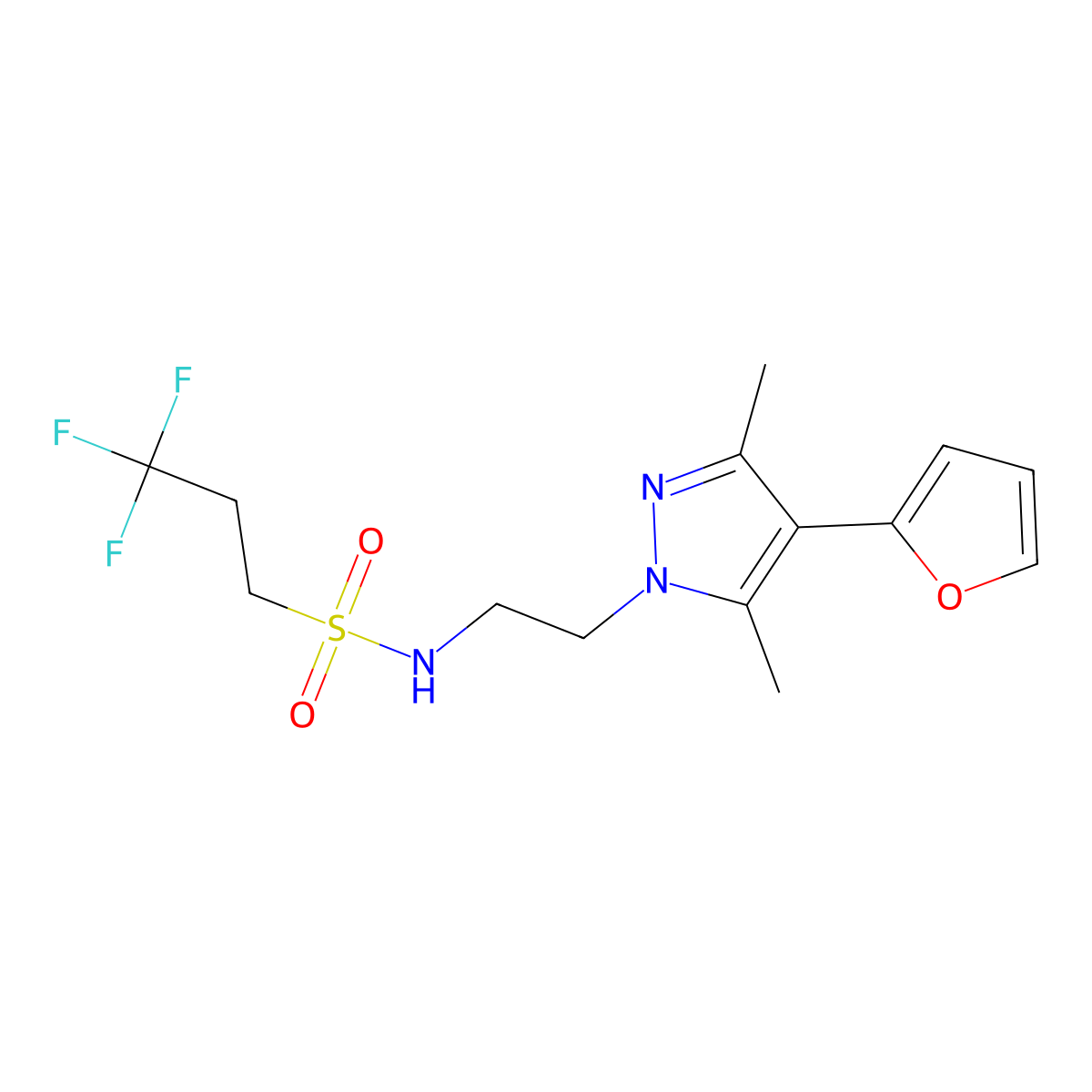 3,3,3-trifluoro-N-{2-[4-(furan-2-yl)-3,5-dimethyl-1H-pyrazol-1-yl]ethyl}propane-1-sulfonamide molecular structure, CAS 2034287-87-9