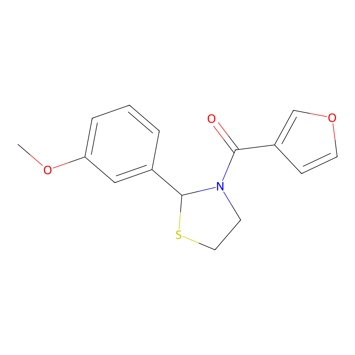 Furan-3-yl(2-(3-methoxyphenyl)thiazolidin-3-yl)methanone molecular structure, CAS 2034287-88-0