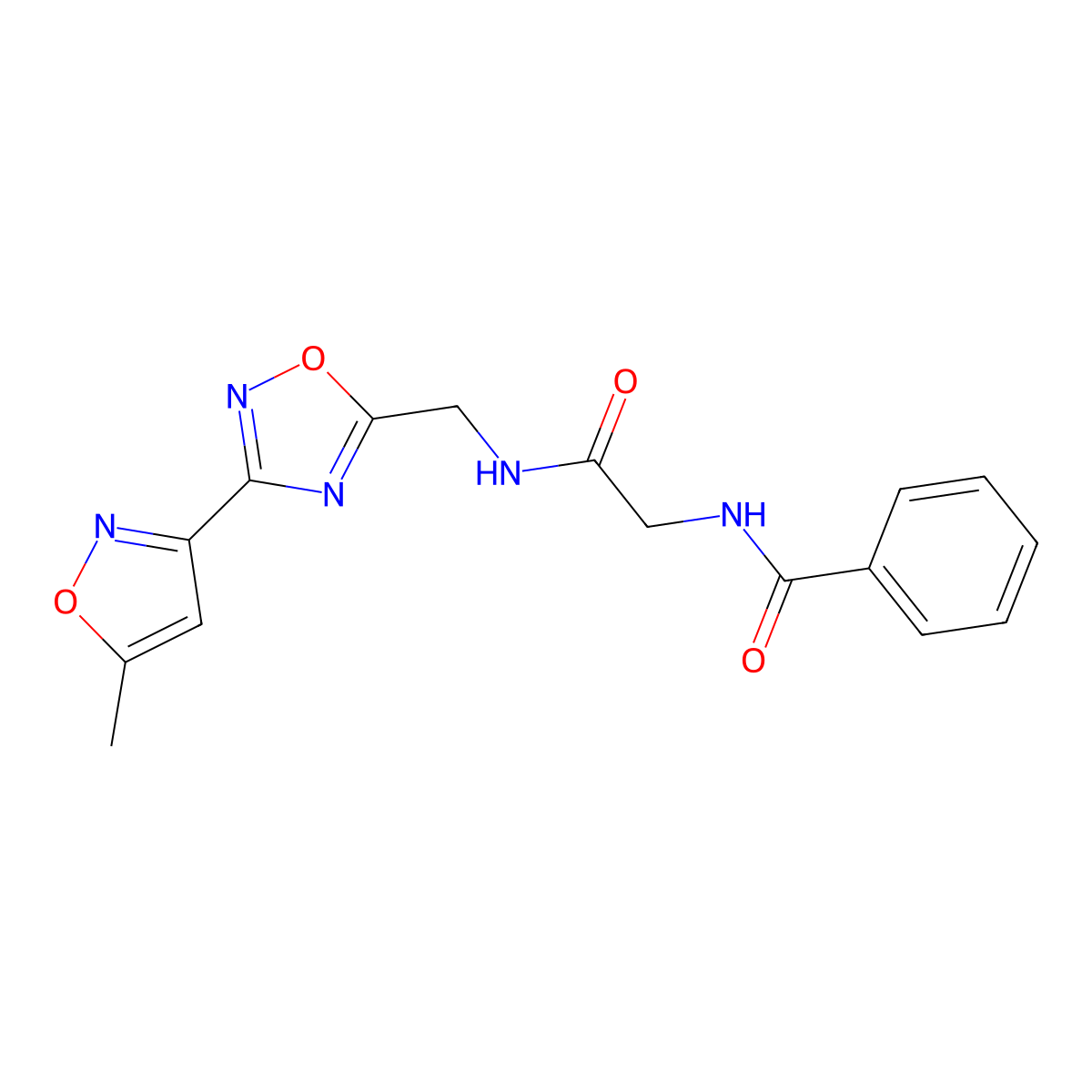 N-(2-(((3-(5-methylisoxazol-3-yl)-1,2,4-oxadiazol-5-yl)methyl)amino)-2-oxoethyl)benzamide molecular structure, CAS 2034287-89-1