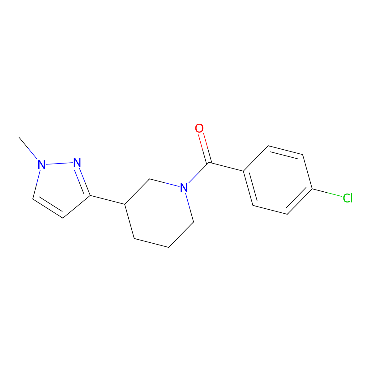 (4-chlorophenyl)(3-(1-methyl-1H-pyrazol-3-yl)piperidin-1-yl)methanone molecular structure, CAS 2034287-90-4