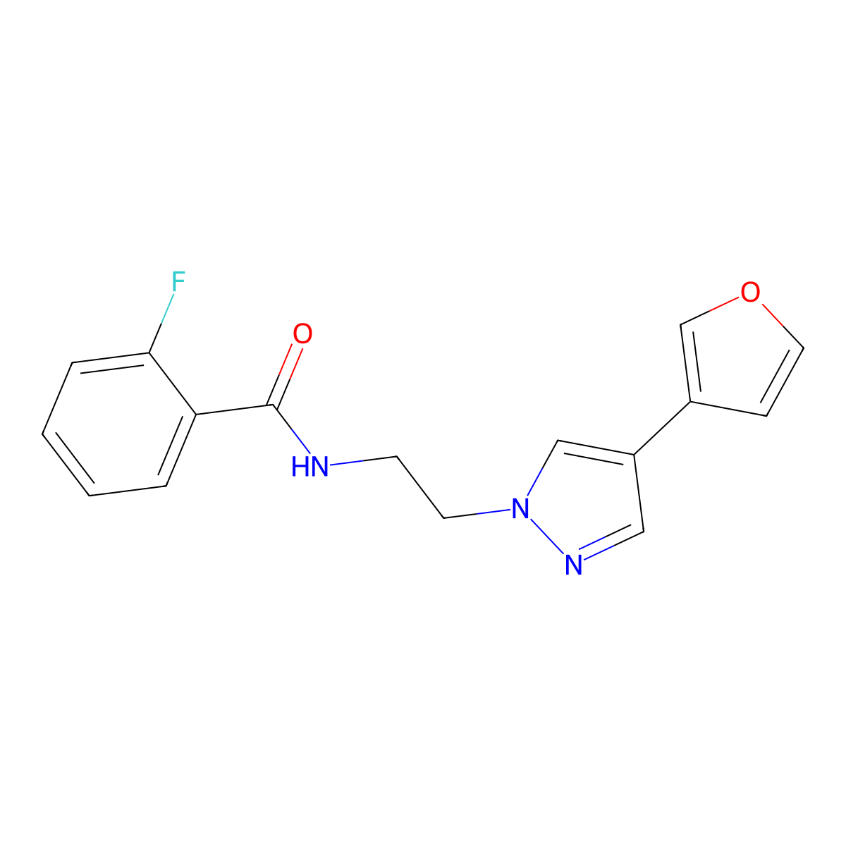 2-fluoro-N-(2-(4-(furan-3-yl)-1H-pyrazol-1-yl)ethyl)benzamide molecular structure, CAS 2034287-92-6