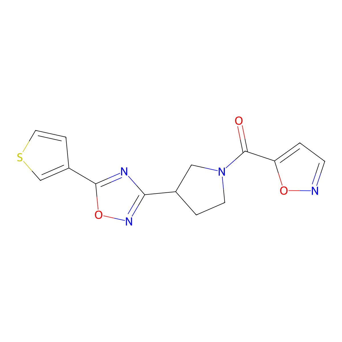 Isoxazol-5-yl(3-(5-(thiophen-3-yl)-1,2,4-oxadiazol-3-yl)pyrrolidin-1-yl)methanone molecular structure, CAS 2034287-97-1