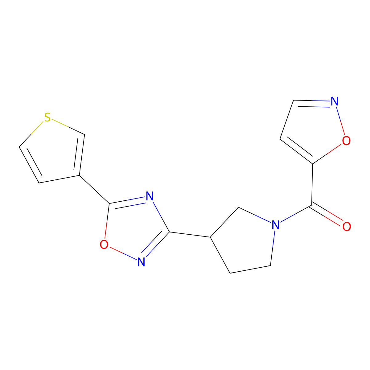 Isoxazol-5-yl(3-(5-(thiophen-3-yl)-1,2,4-oxadiazol-3-yl)pyrrolidin-1-yl)methanone molecular structure, CAS 2034287-97-1