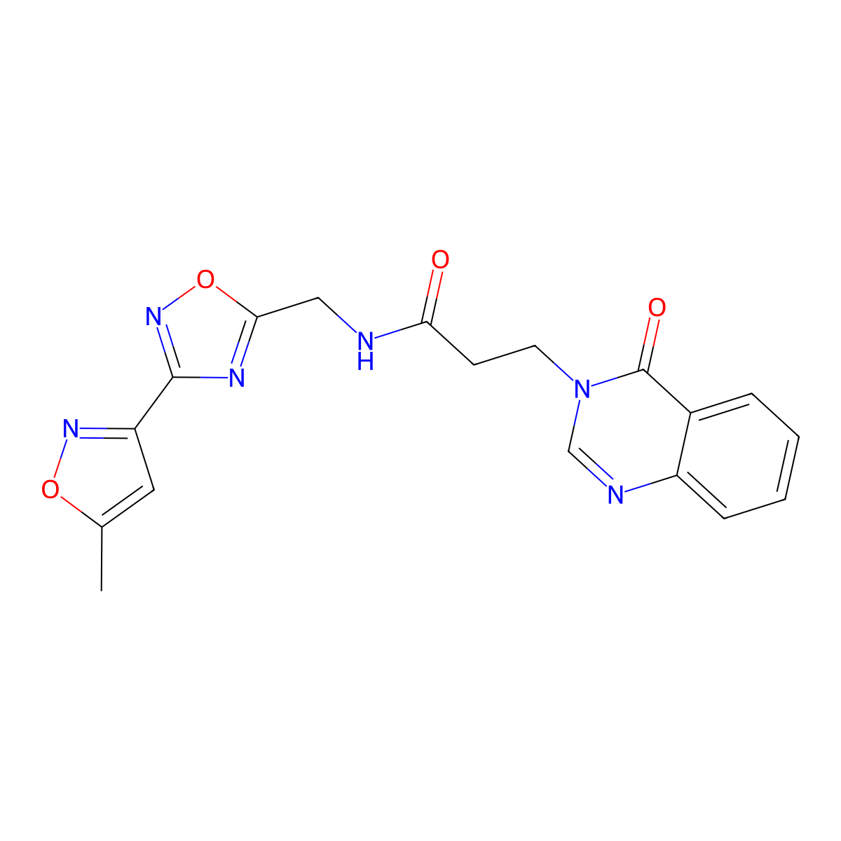 N-((3-(5-methylisoxazol-3-yl)-1,2,4-oxadiazol-5-yl)methyl)-3-(4-oxoquinazolin-3(4H)-yl)propanamide molecular structure, CAS 2034288-03-2
