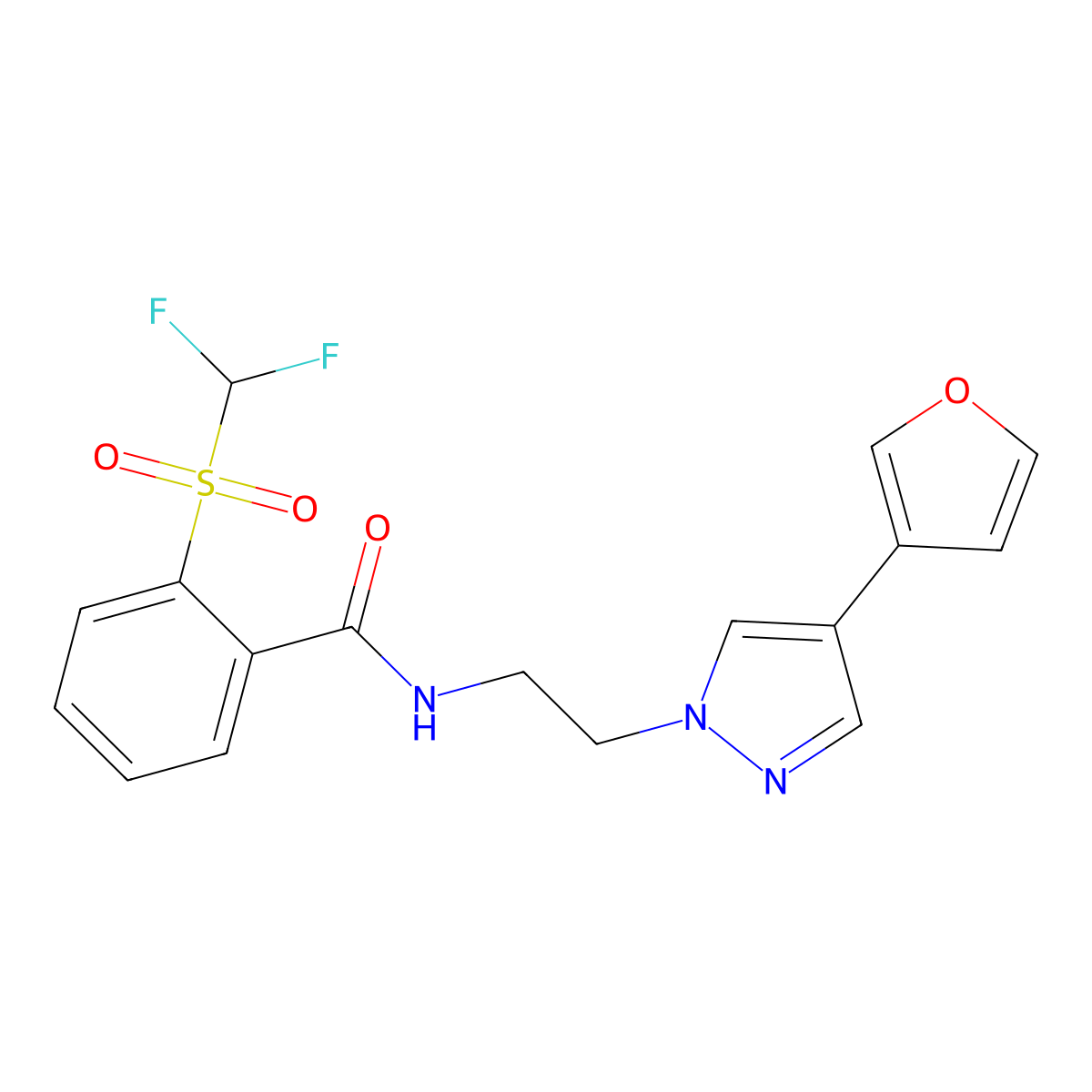 2-((difluoromethyl)sulfonyl)-N-(2-(4-(furan-3-yl)-1H-pyrazol-1-yl)ethyl)benzamide molecular structure, CAS 2034288-08-7