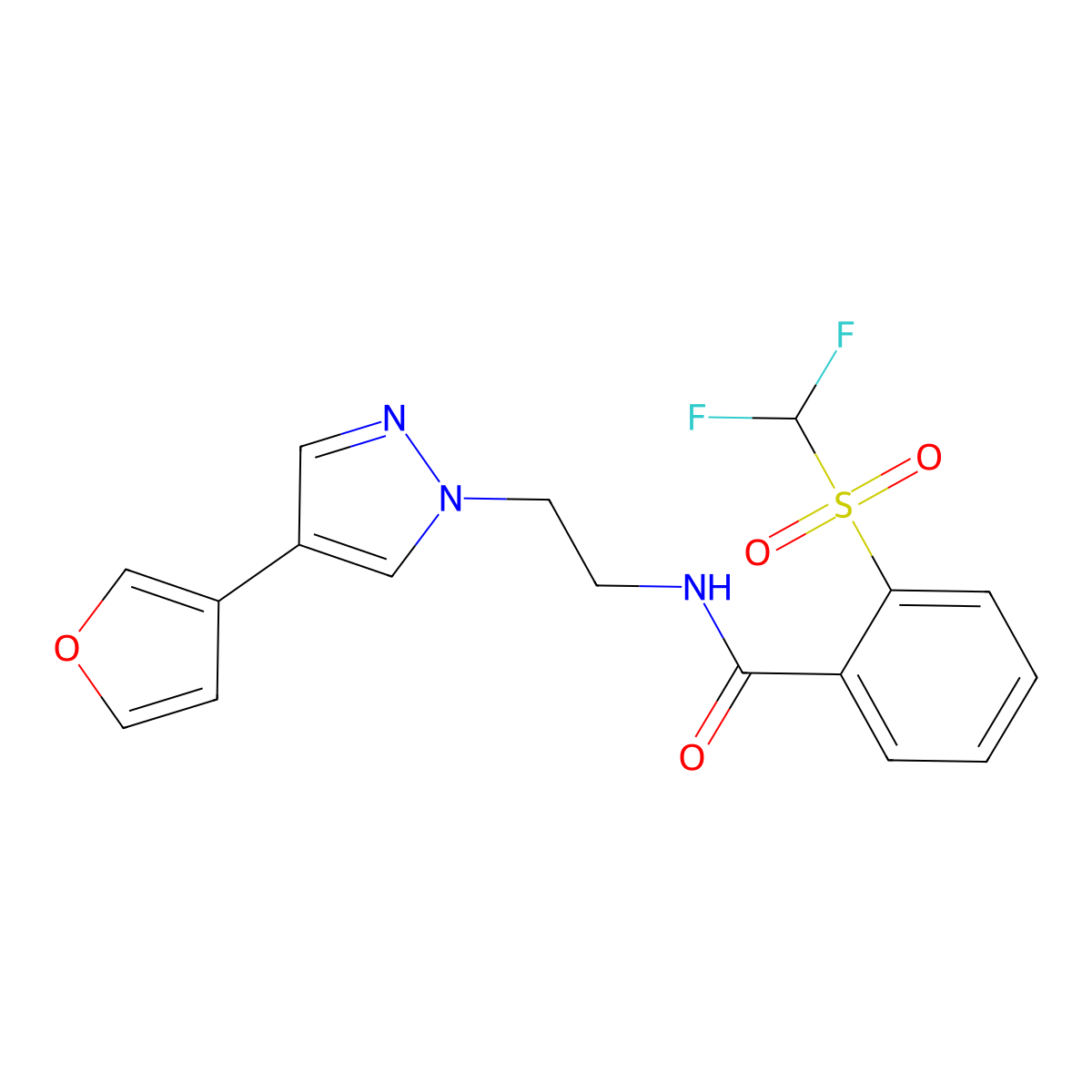 2-((difluoromethyl)sulfonyl)-N-(2-(4-(furan-3-yl)-1H-pyrazol-1-yl)ethyl)benzamide molecular structure, CAS 2034288-08-7