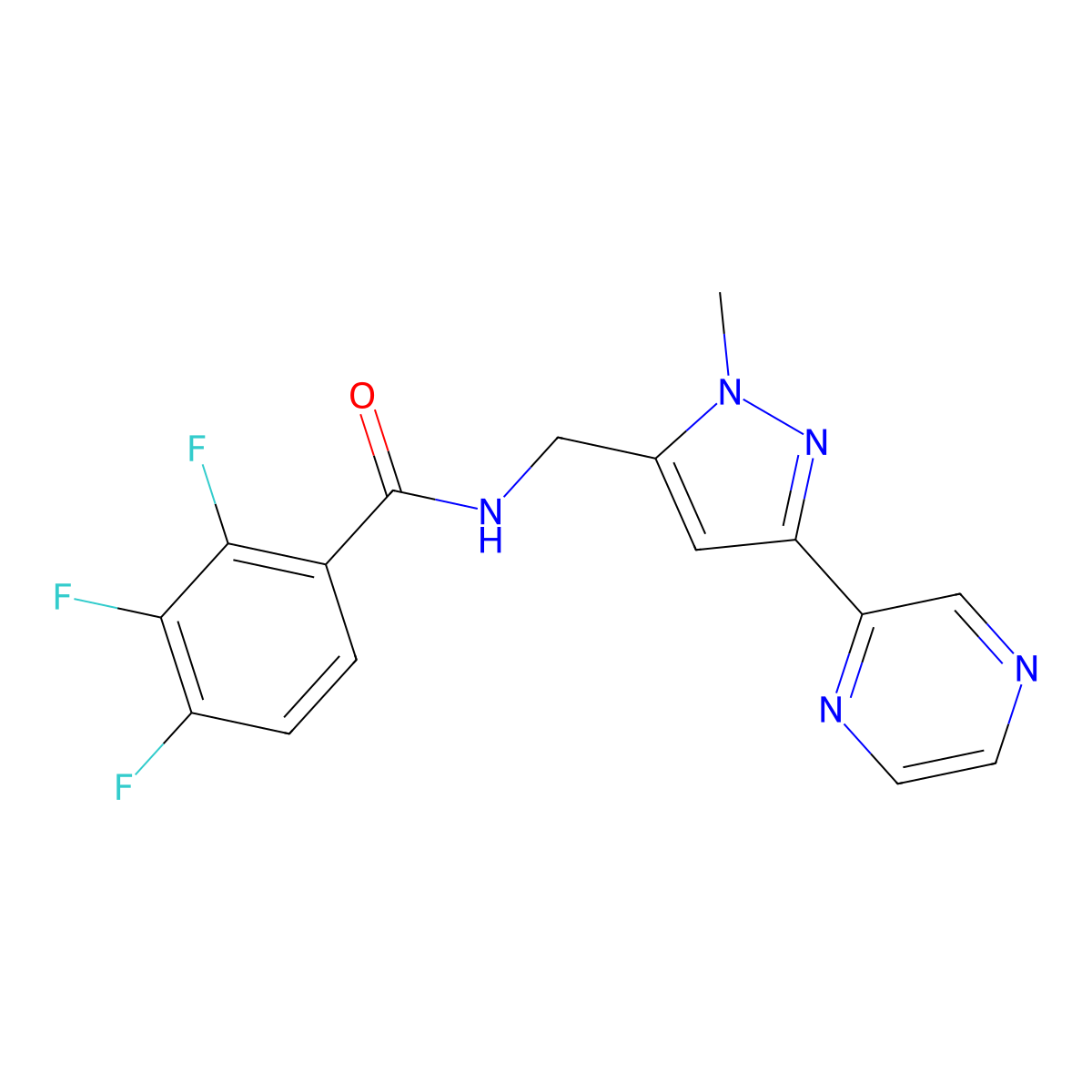 2,3,4-trifluoro-N-{[1-methyl-3-(pyrazin-2-yl)-1H-pyrazol-5-yl]methyl}benzamide molecular structure, CAS 2034288-10-1