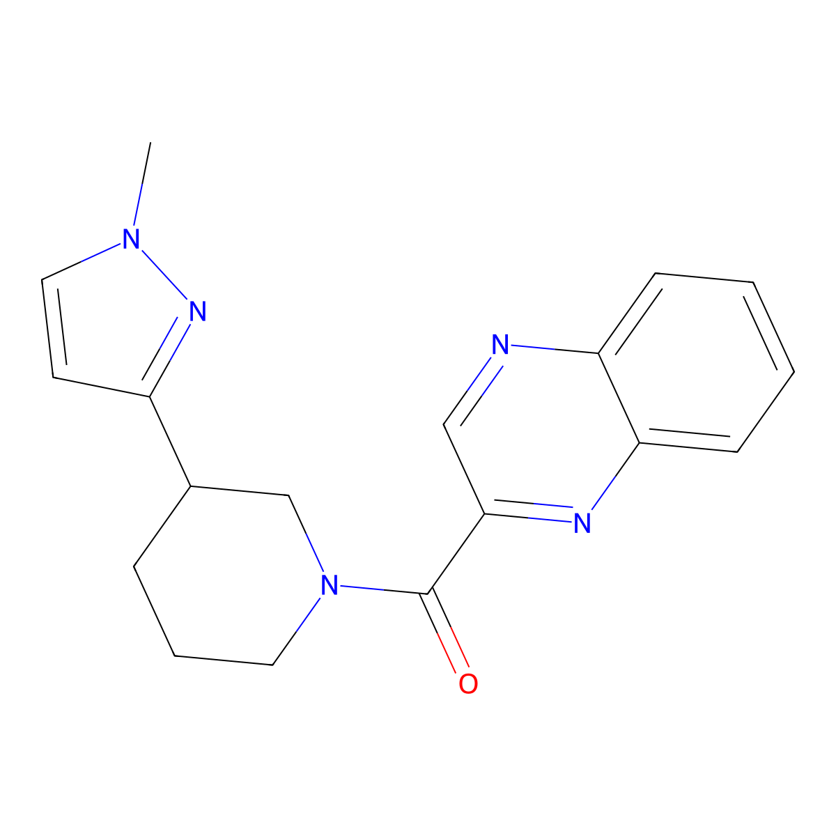 (3-(1-methyl-1H-pyrazol-3-yl)piperidin-1-yl)(quinoxalin-2-yl)methanone molecular structure, CAS 2034288-12-3