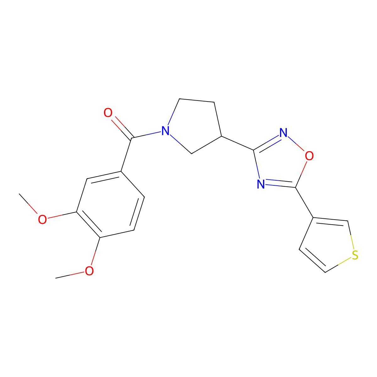(3,4-Dimethoxyphenyl)(3-(5-(thiophen-3-yl)-1,2,4-oxadiazol-3-yl)pyrrolidin-1-yl)methanone molecular structure, CAS 2034288-13-4