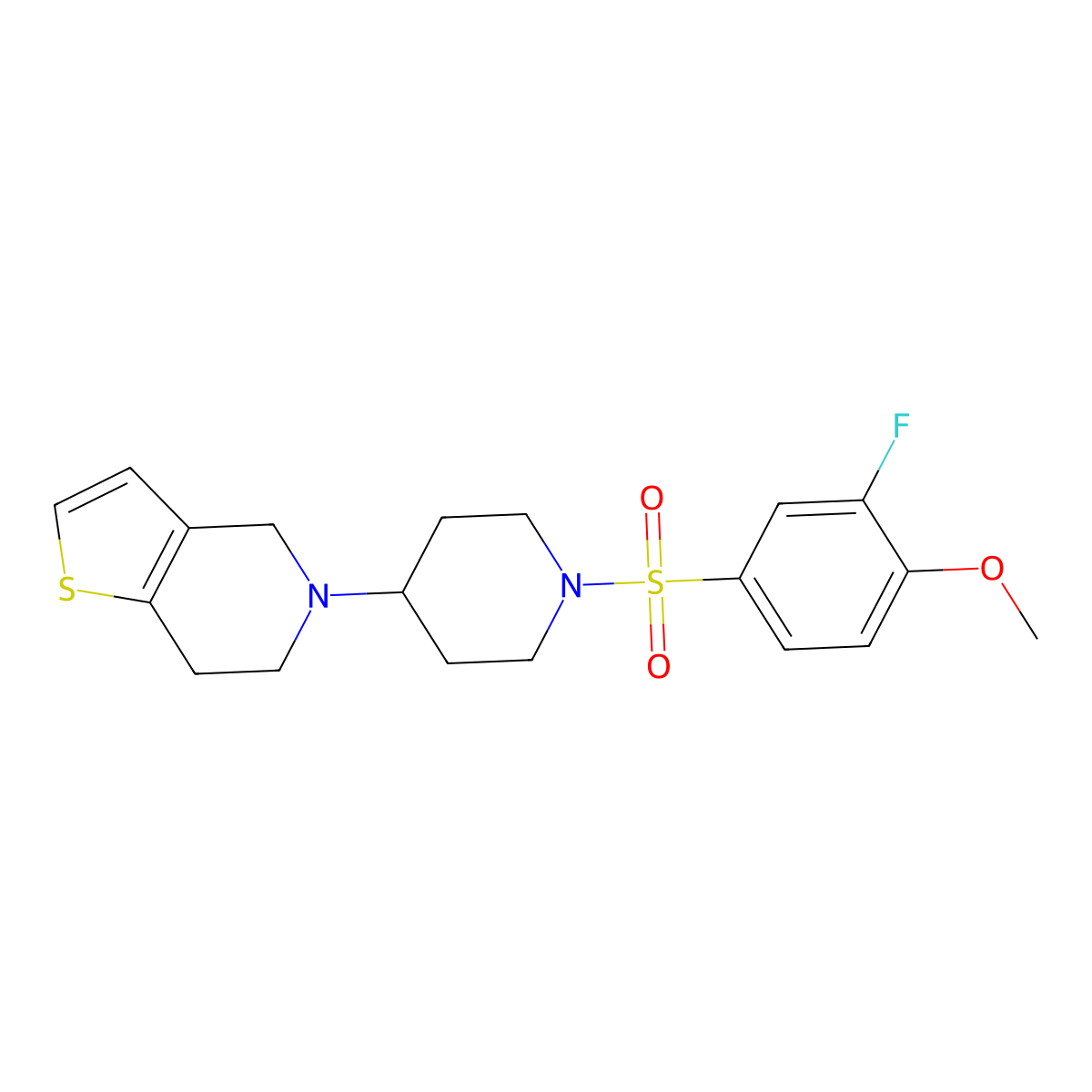 5-(1-((3-Fluoro-4-methoxyphenyl)sulfonyl)piperidin-4-yl)-4,5,6,7-tetrahydrothieno[3,2-c]pyridine molecular structure, CAS 2034288-18-9