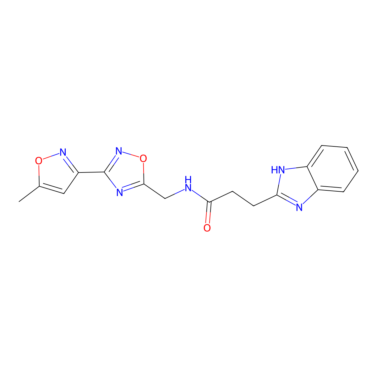 3-(1H-benzo[d]imidazol-2-yl)-N-((3-(5-methylisoxazol-3-yl)-1,2,4-oxadiazol-5-yl)methyl)propanamide molecular structure, CAS 2034288-20-3