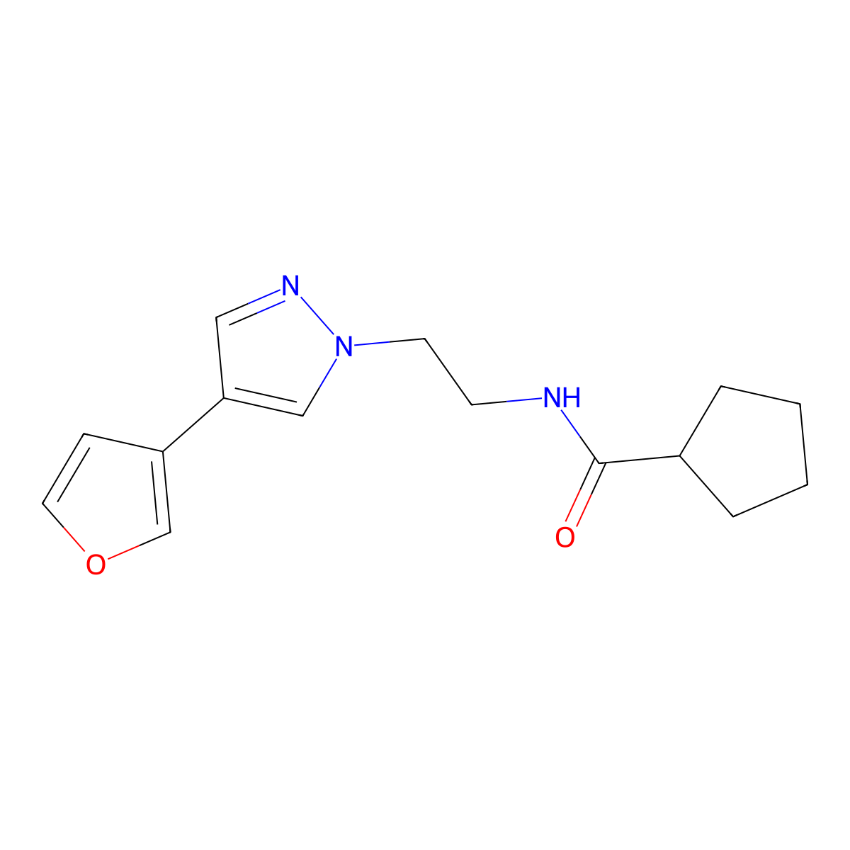 N-{2-[4-(furan-3-yl)-1H-pyrazol-1-yl]ethyl}cyclopentanecarboxamide molecular structure, CAS 2034288-21-4