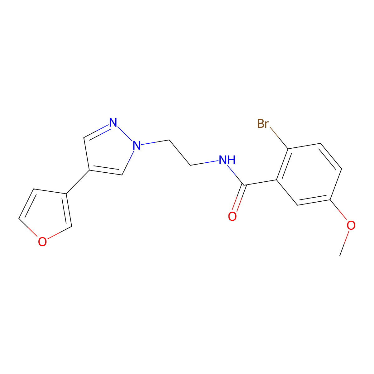 2-bromo-N-{2-[4-(furan-3-yl)-1H-pyrazol-1-yl]ethyl}-5-methoxybenzamide molecular structure, CAS 2034288-29-2