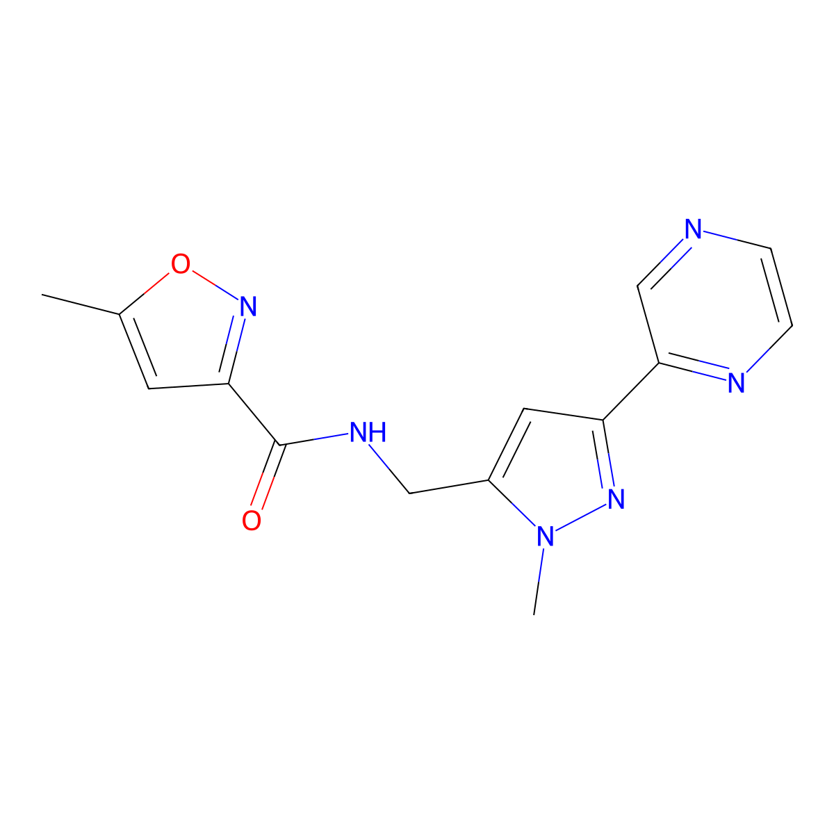 5-methyl-N-((1-methyl-3-(pyrazin-2-yl)-1H-pyrazol-5-yl)methyl)isoxazole-3-carboxamide molecular structure, CAS 2034288-30-5