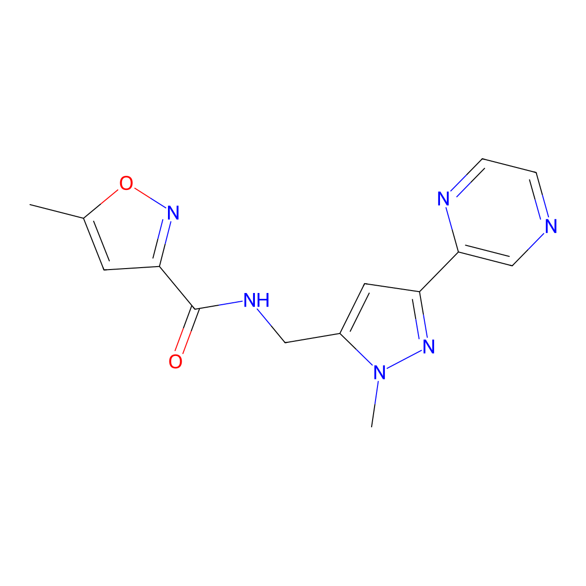 5-methyl-N-((1-methyl-3-(pyrazin-2-yl)-1H-pyrazol-5-yl)methyl)isoxazole-3-carboxamide molecular structure, CAS 2034288-30-5