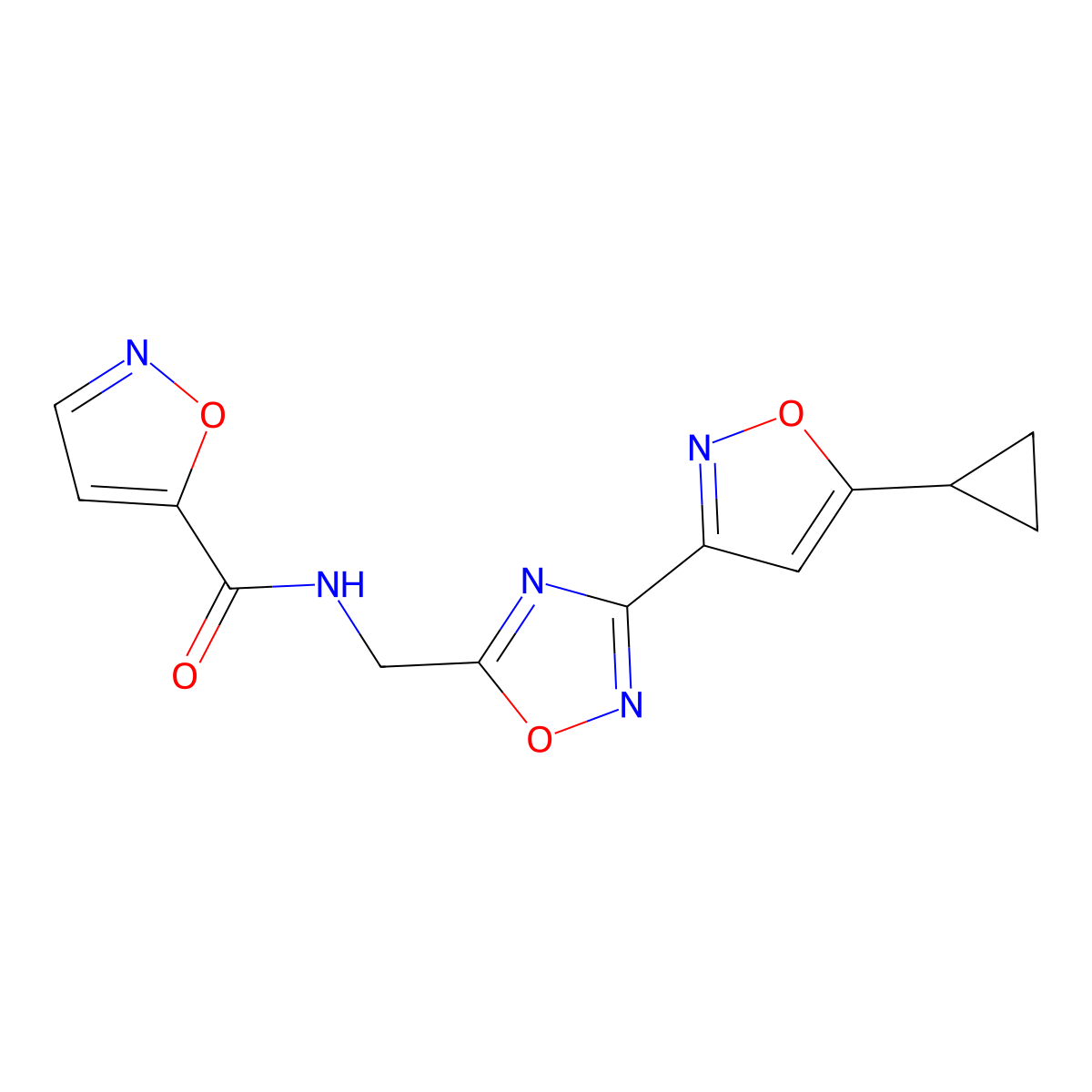 N-((3-(5-cyclopropylisoxazol-3-yl)-1,2,4-oxadiazol-5-yl)methyl)isoxazole-5-carboxamide molecular structure, CAS 2034288-34-9