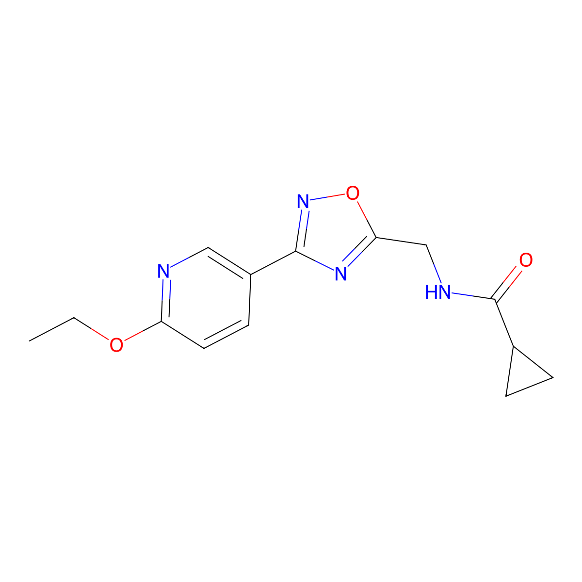 N-((3-(6-ethoxypyridin-3-yl)-1,2,4-oxadiazol-5-yl)methyl)cyclopropanecarboxamide molecular structure, CAS 2034288-39-4