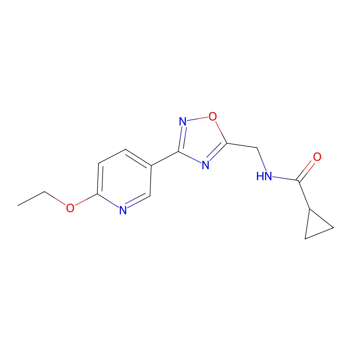 N-((3-(6-ethoxypyridin-3-yl)-1,2,4-oxadiazol-5-yl)methyl)cyclopropanecarboxamide molecular structure, CAS 2034288-39-4