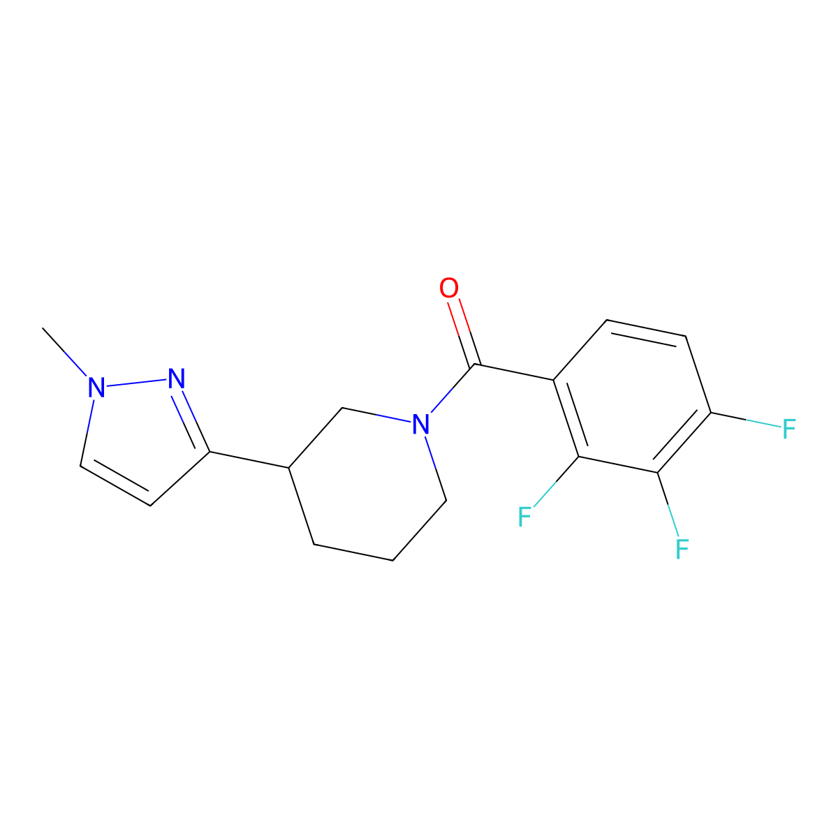(3-(1-methyl-1H-pyrazol-3-yl)piperidin-1-yl)(2,3,4-trifluorophenyl)methanone molecular structure, CAS 2034288-40-7