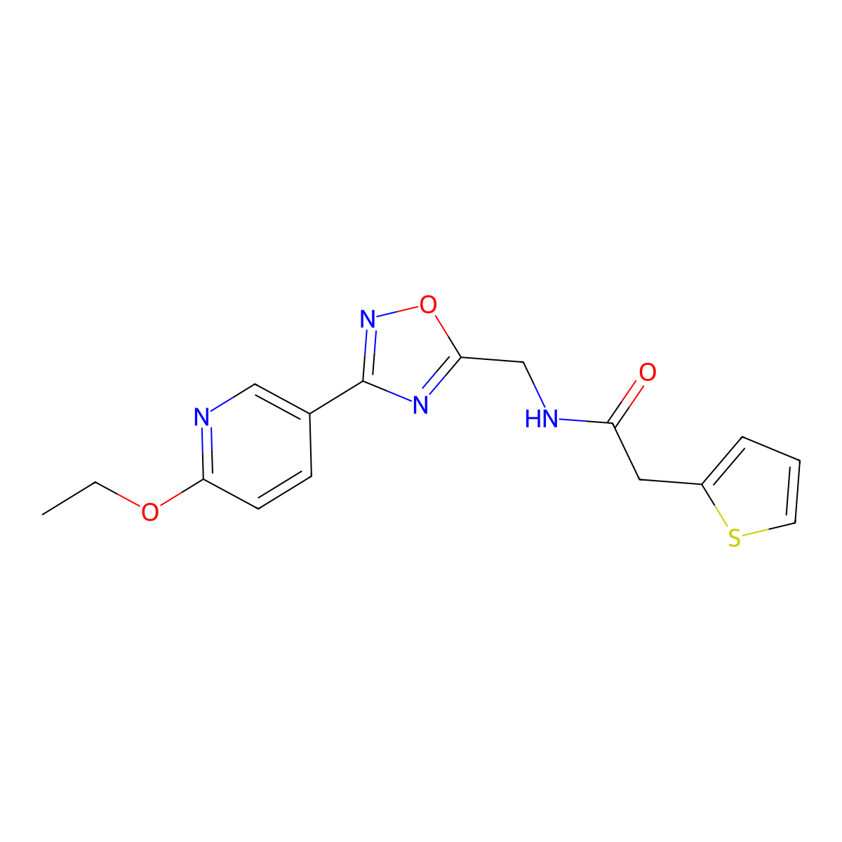 N-((3-(6-ethoxypyridin-3-yl)-1,2,4-oxadiazol-5-yl)methyl)-2-(thiophen-2-yl)acetamide molecular structure, CAS 2034288-44-1