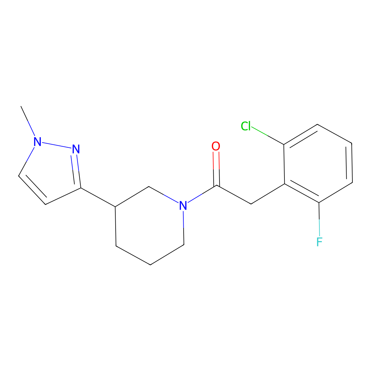 2-(2-chloro-6-fluorophenyl)-1-(3-(1-methyl-1H-pyrazol-3-yl)piperidin-1-yl)ethanone molecular structure, CAS 2034288-52-1