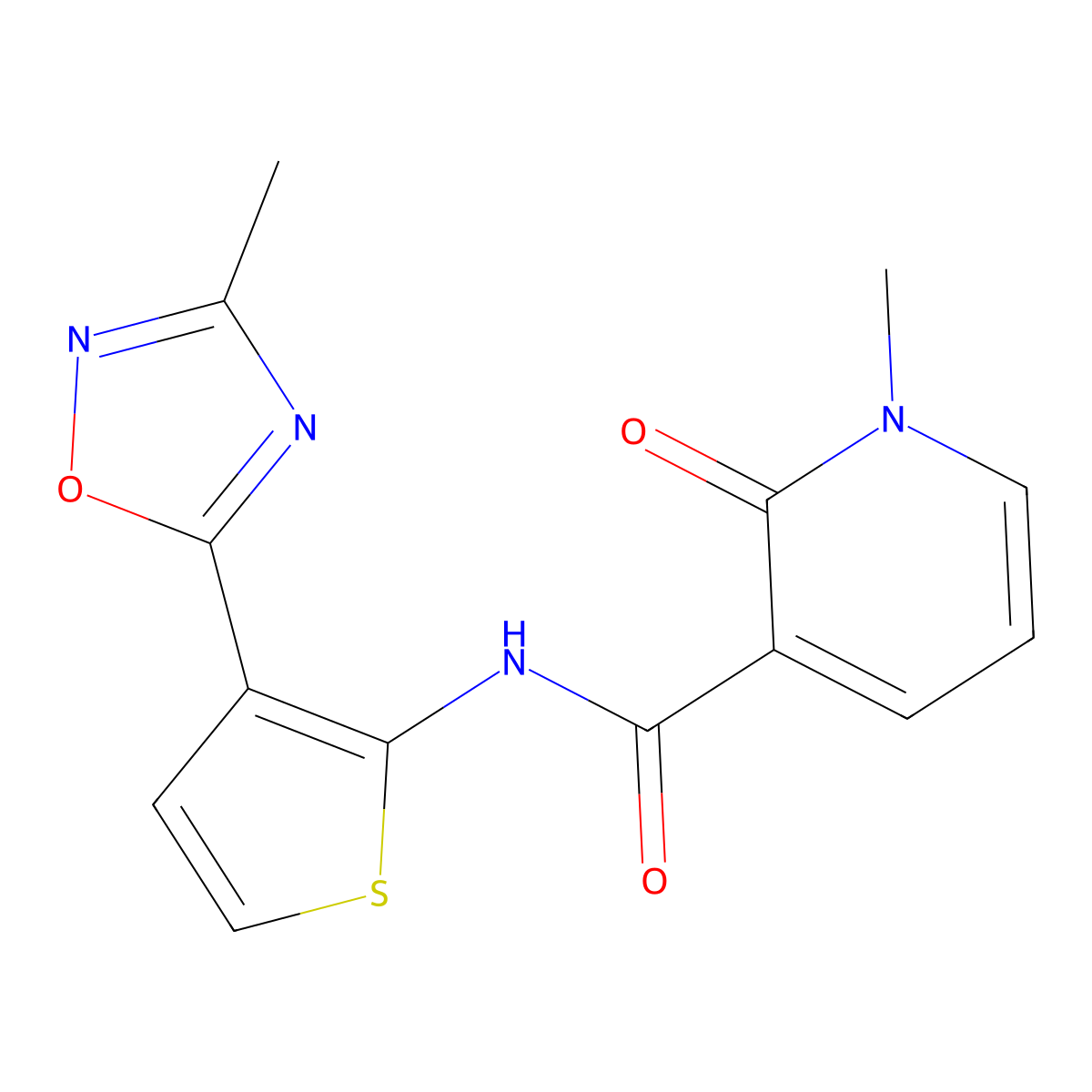 1-methyl-N-(3-(3-methyl-1,2,4-oxadiazol-5-yl)thiophen-2-yl)-2-oxo-1,2-dihydropyridine-3-carboxamide molecular structure, CAS 2034288-56-5