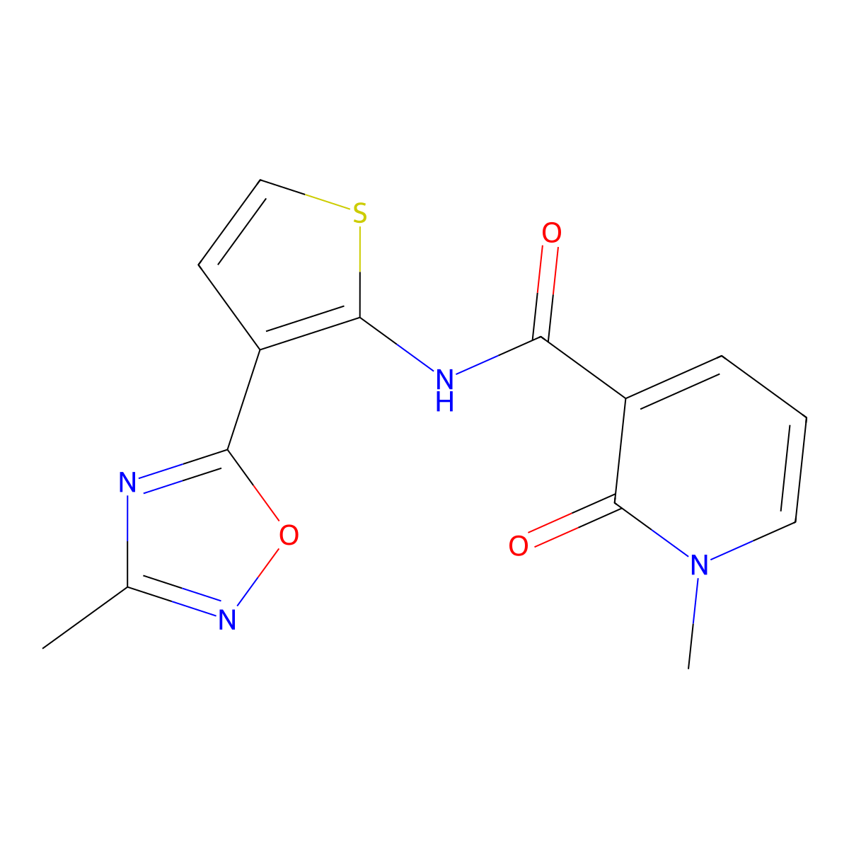 1-methyl-N-(3-(3-methyl-1,2,4-oxadiazol-5-yl)thiophen-2-yl)-2-oxo-1,2-dihydropyridine-3-carboxamide molecular structure, CAS 2034288-56-5