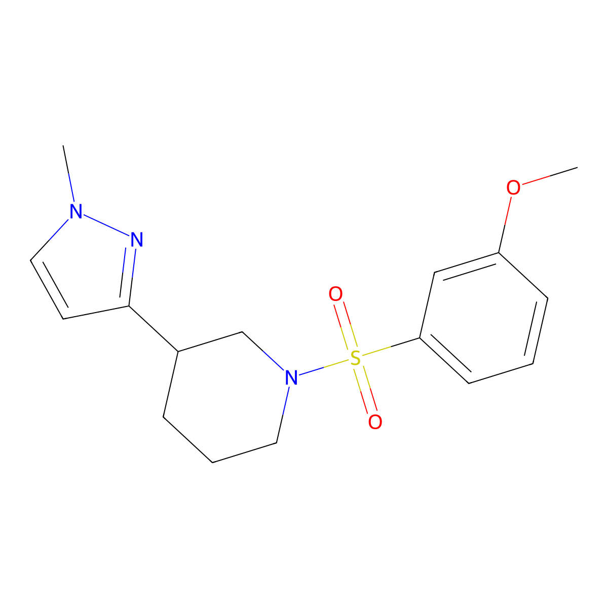 1-((3-methoxyphenyl)sulfonyl)-3-(1-methyl-1H-pyrazol-3-yl)piperidine molecular structure, CAS 2034288-57-6