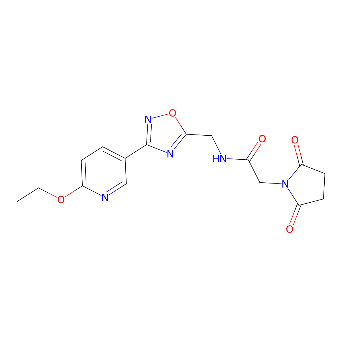 2-(2,5-dioxopyrrolidin-1-yl)-N-((3-(6-ethoxypyridin-3-yl)-1,2,4-oxadiazol-5-yl)methyl)acetamide molecular structure, CAS 2034288-59-8