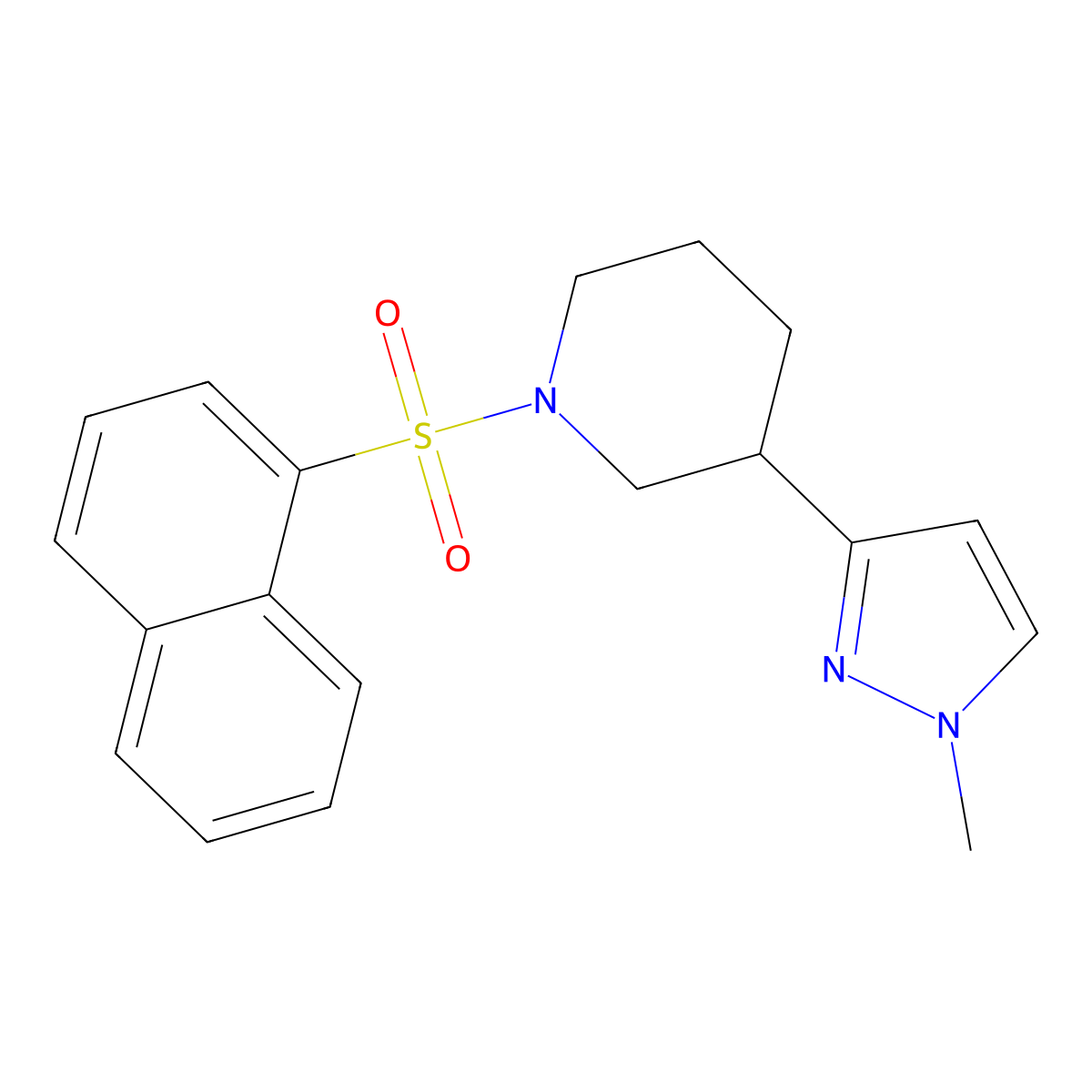 3-(1-methyl-1H-pyrazol-3-yl)-1-(naphthalen-1-ylsulfonyl)piperidine molecular structure, CAS 2034288-63-4