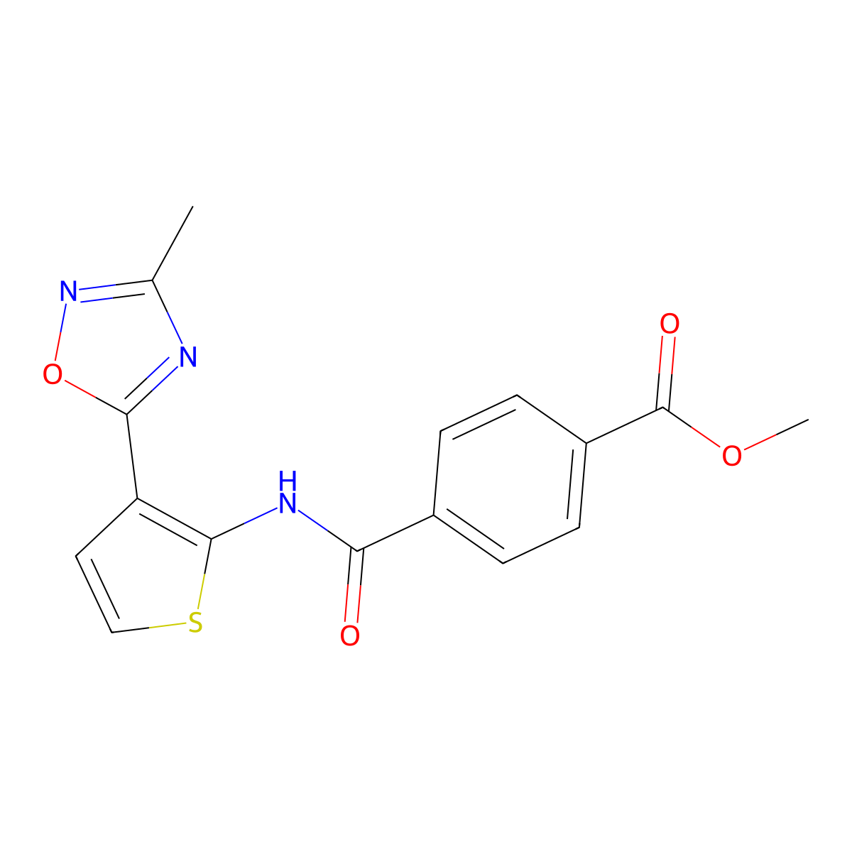 Methyl 4-{[3-(3-methyl-1,2,4-oxadiazol-5-yl)thiophen-2-yl]carbamoyl}benzoate molecular structure, CAS 2034288-64-5