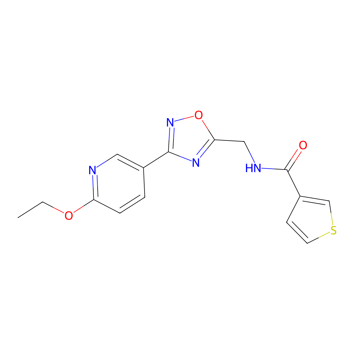 N-((3-(6-ethoxypyridin-3-yl)-1,2,4-oxadiazol-5-yl)methyl)thiophene-3-carboxamide molecular structure, CAS 2034288-66-7