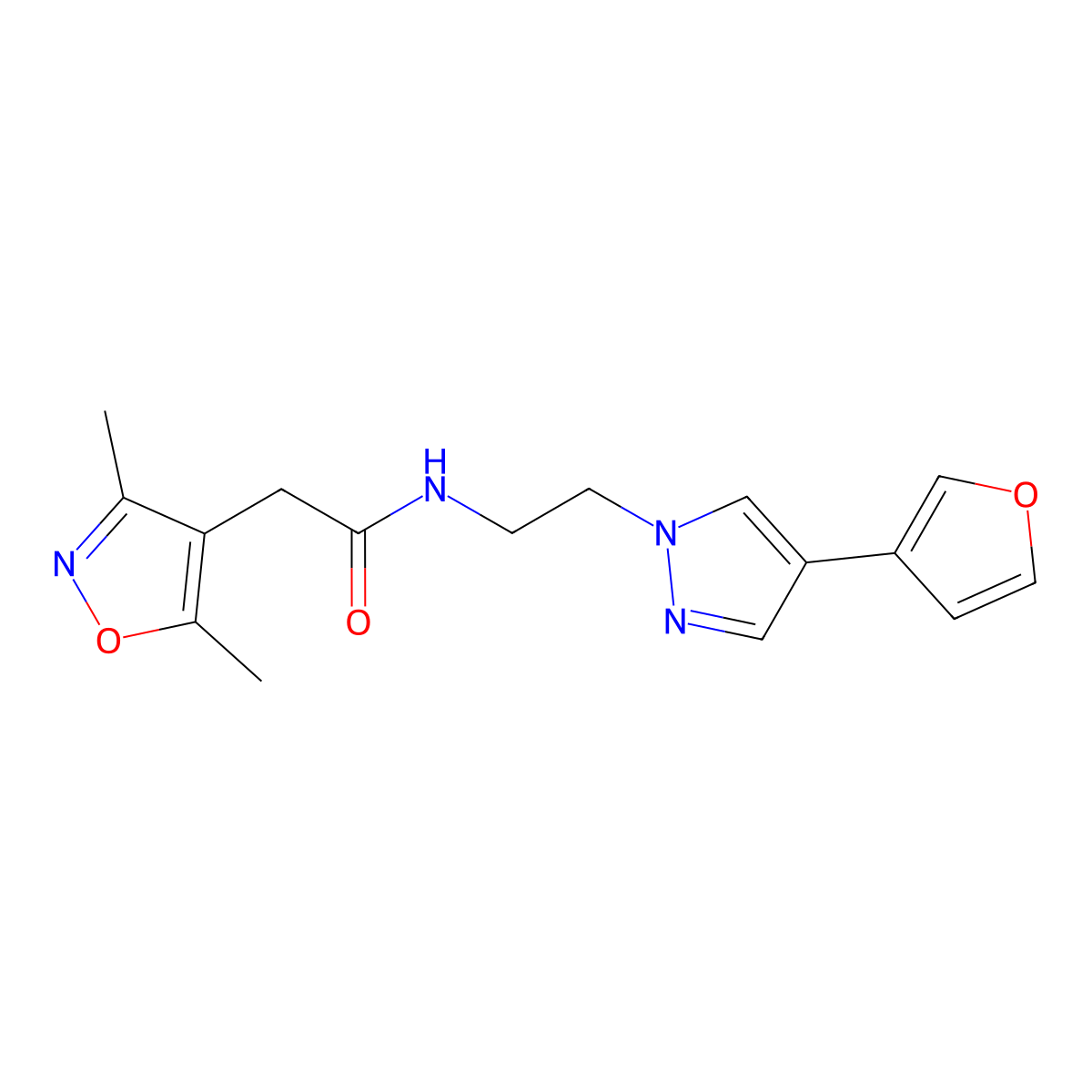 2-(3,5-dimethylisoxazol-4-yl)-N-(2-(4-(furan-3-yl)-1H-pyrazol-1-yl)ethyl)acetamide molecular structure, CAS 2034288-67-8