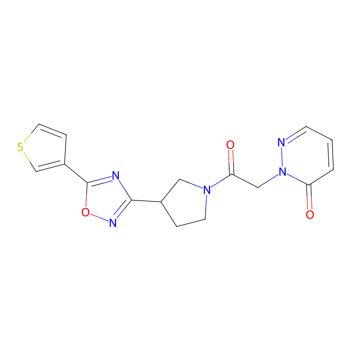 2-(2-oxo-2-(3-(5-(thiophen-3-yl)-1,2,4-oxadiazol-3-yl)pyrrolidin-1-yl)ethyl)pyridazin-3(2H)-one molecular structure, CAS 2034288-76-9