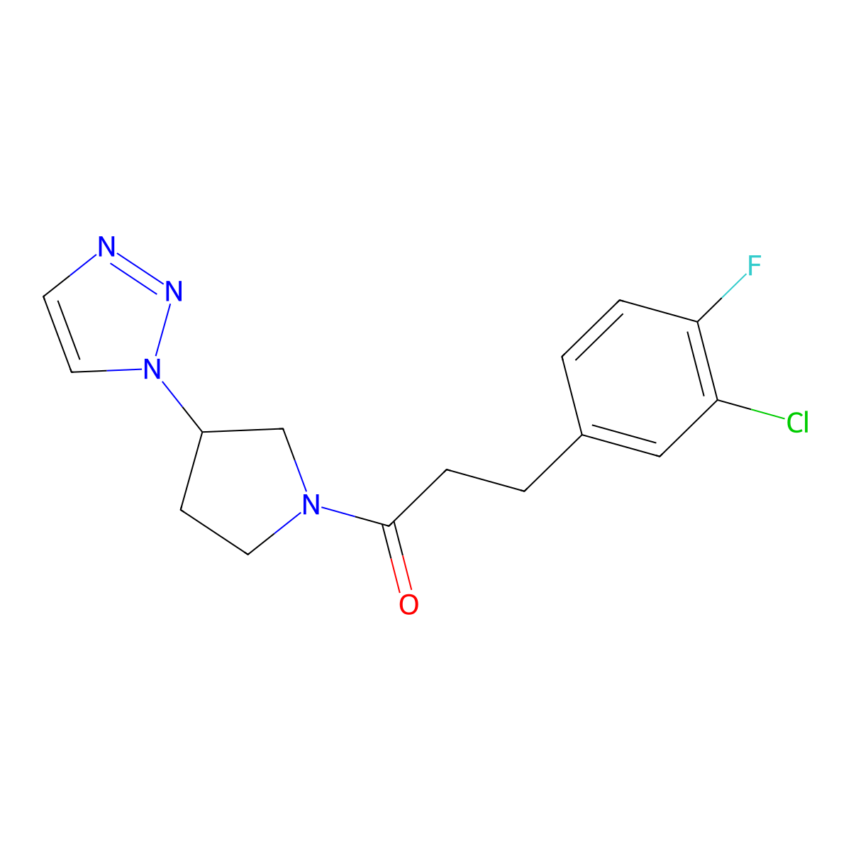 1-(3-(1H-1,2,3-triazol-1-yl)pyrrolidin-1-yl)-3-(3-chloro-4-fluorophenyl)propan-1-one molecular structure, CAS 2034288-78-1