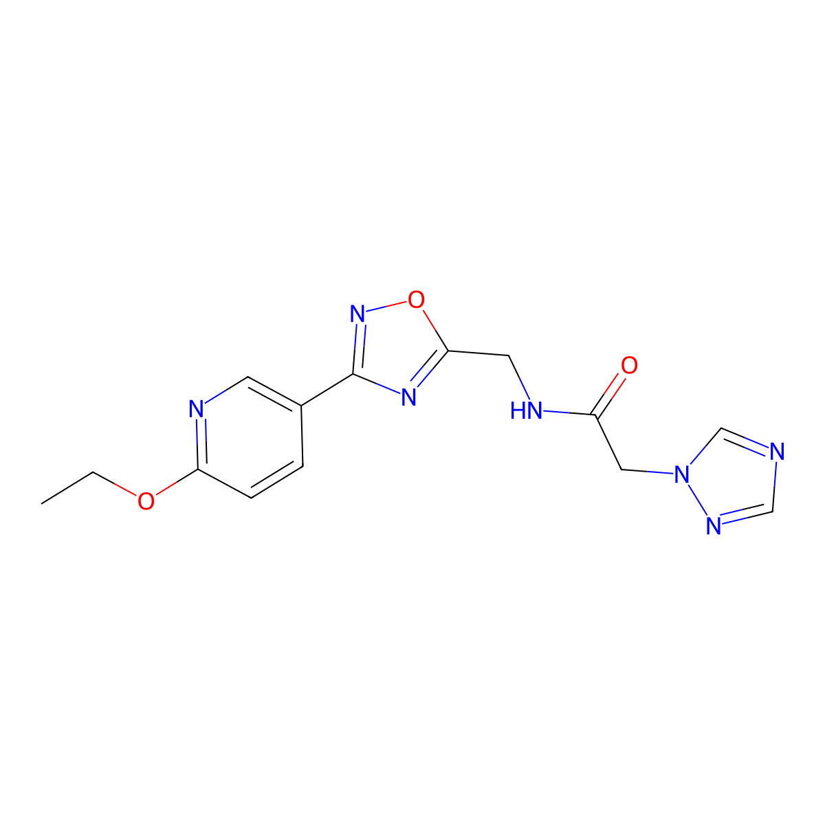 N-((3-(6-ethoxypyridin-3-yl)-1,2,4-oxadiazol-5-yl)methyl)-2-(1H-1,2,4-triazol-1-yl)acetamide molecular structure, CAS 2034288-82-7