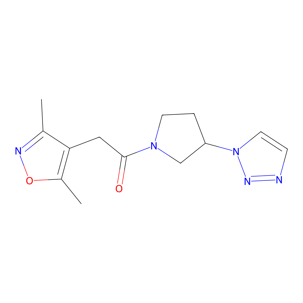 1-(3-(1H-1,2,3-triazol-1-yl)pyrrolidin-1-yl)-2-(3,5-dimethylisoxazol-4-yl)ethan-1-one molecular structure, CAS 2034288-83-8