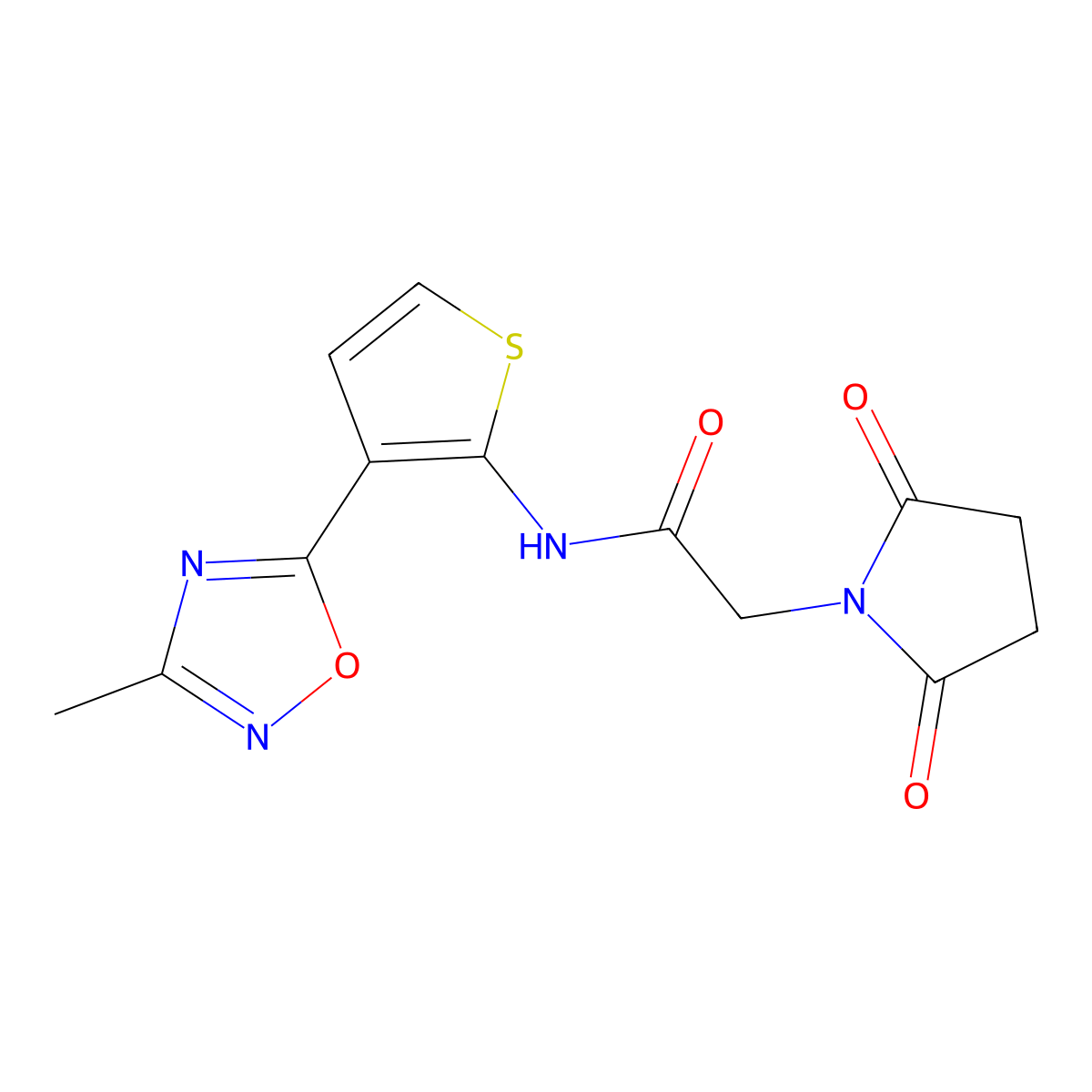 2-(2,5-dioxopyrrolidin-1-yl)-N-(3-(3-methyl-1,2,4-oxadiazol-5-yl)thiophen-2-yl)acetamide molecular structure, CAS 2034288-84-9