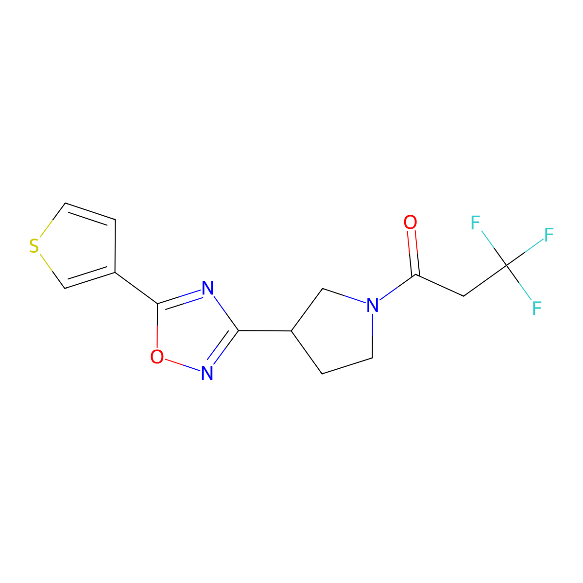 3,3,3-Trifluoro-1-(3-(5-(thiophen-3-yl)-1,2,4-oxadiazol-3-yl)pyrrolidin-1-yl)propan-1-one molecular structure, CAS 2034288-88-3