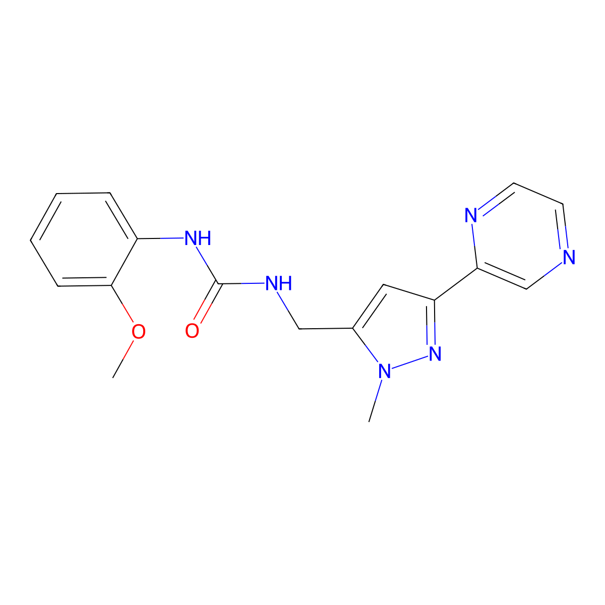 1-(2-methoxyphenyl)-3-((1-methyl-3-(pyrazin-2-yl)-1H-pyrazol-5-yl)methyl)urea molecular structure, CAS 2034288-92-9