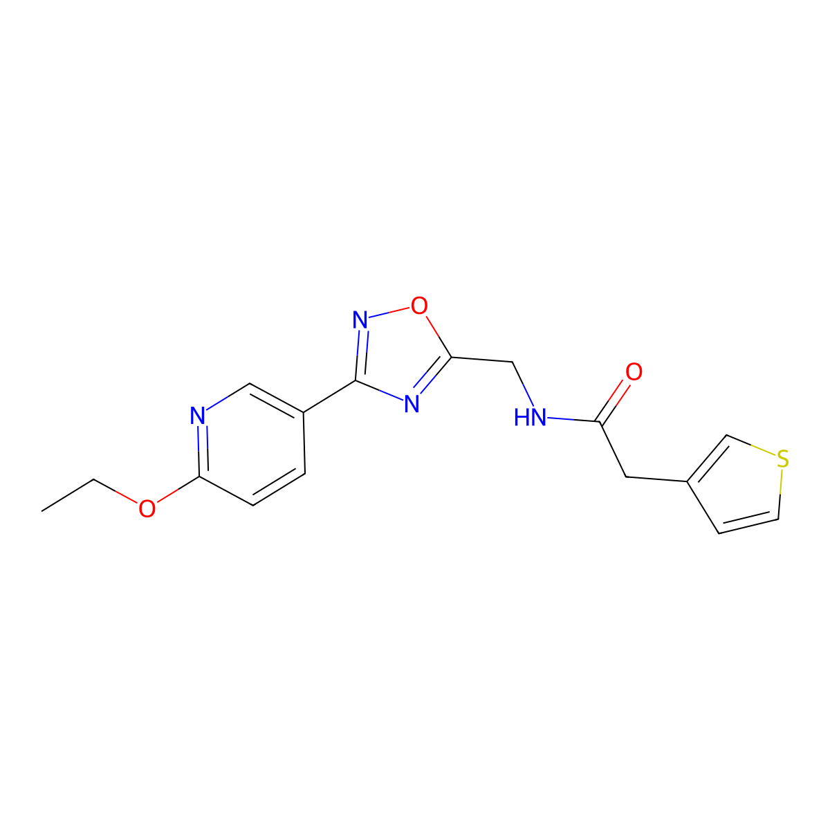 N-((3-(6-ethoxypyridin-3-yl)-1,2,4-oxadiazol-5-yl)methyl)-2-(thiophen-3-yl)acetamide molecular structure, CAS 2034288-93-0